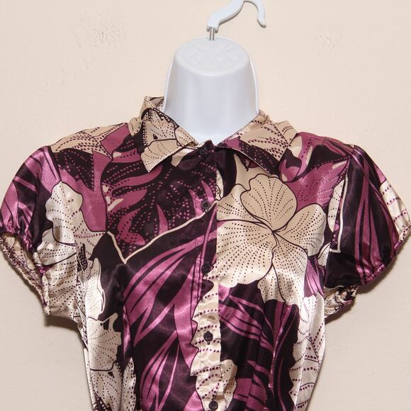 Vintage Wet Seal Satin Floral Top No size tag - Picture 3 of 8